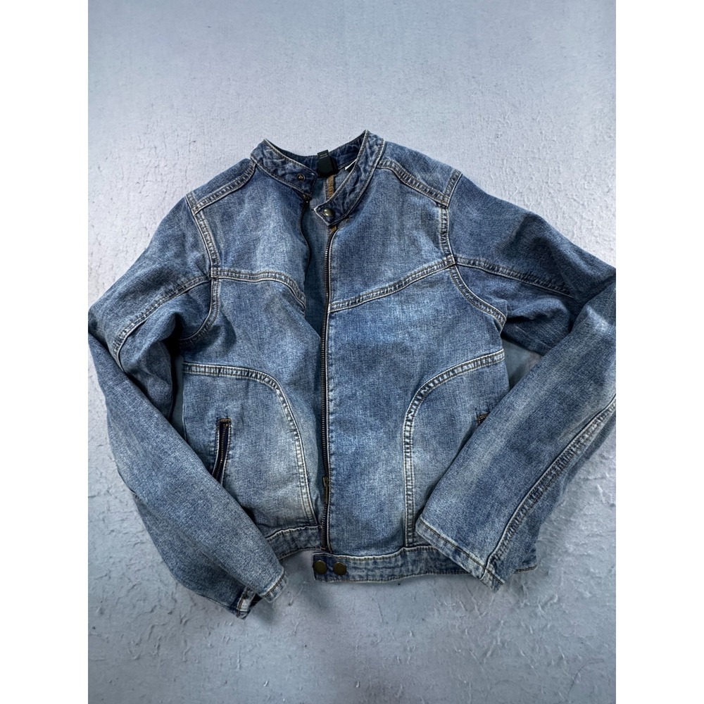 Wild Fable Denim Moto Jacket Womens Medium Blue Cotton Long Sleeve Full Zip